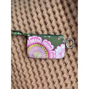 Vera Bradley Floral Retro Pink Green Cardholder Keychain‎ Case Wallet